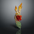 Vibrant Mythical Bird Creature Sculpture With Feathered Head And Red Yellow Green Plumage