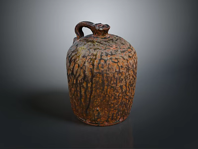 Artisanal Ceramic Jar Featuring Textured Surface Rustic Brown Orange Color And Curved Handle 3d model