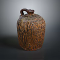 Artisanal Ceramic Jar Featuring Textured Surface Rustic Brown Orange Color And Curved Handle