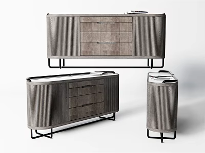 Elegant Modern TV Stand With Wooden Finish Drawers And Metal Legs Design 3d model