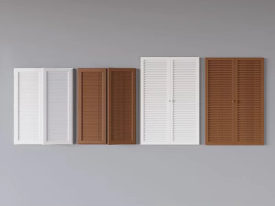 Assorted Window Blinds In White And Brown Wooden Slat Designs 3d model