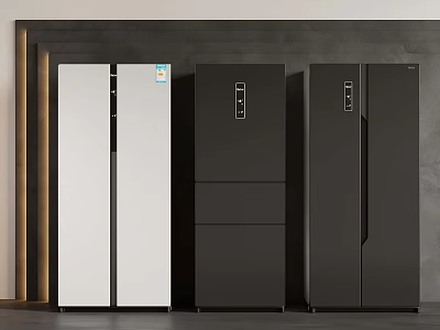 Modern Home Refrigerators In White And Black With Double And Multi Door Styles 3d model