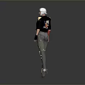 Female Character With White Short Hair Black Jacket Mechanical Arm Metallic Pants And Boots