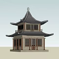 Traditional Ancient Chinese Architecture Two Story Design With Overhanging Eaves And Tile Roof