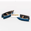 Two Vintage Wooden Boats With Blue Hulls And Brown Interior Seats