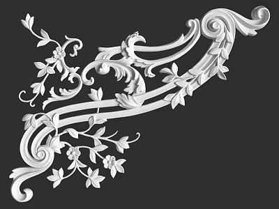 Ornate Decorative Corner Molding With Intricate Curved Patterns And Leaf Motifs 3d model