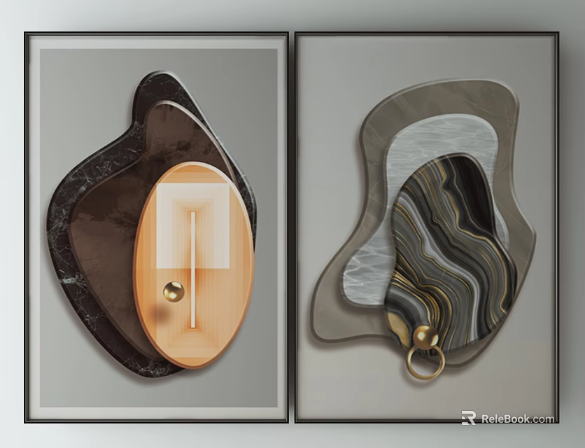 Abstract Framed Wall Art Decor With Marble Texture And Gold Accents 3d model