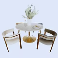 Elegant Round Dining Table Set With Light Blue Gold Frame Chairs White Vase Greenery 3d model