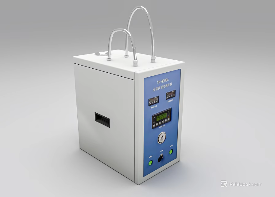 Industrial Equipment With White Body Blue Control Panel Digital Display And Top Metal Tubes 3d model 