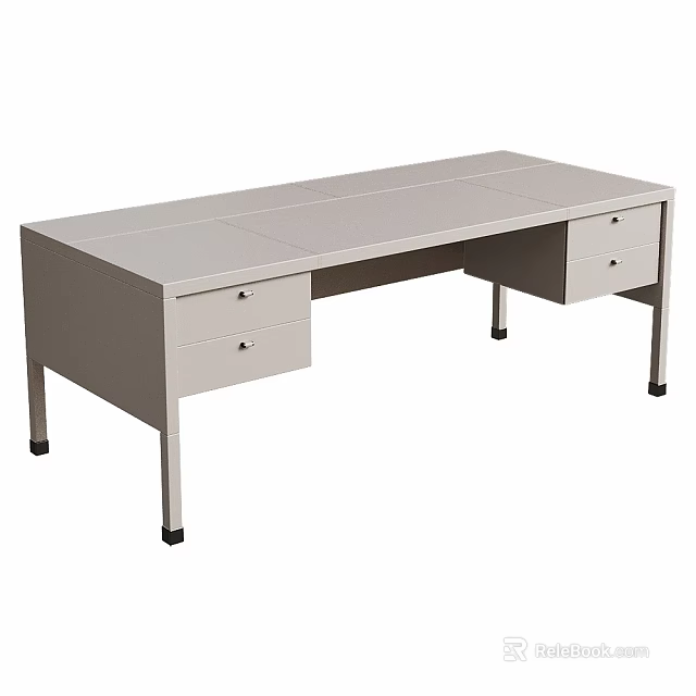 Modern Dining Table With Light Colored Top Metal Legs And Drawers 3d model