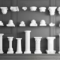 White Classical Roman Columns With Various Capitals And Wall Display Design 3d model