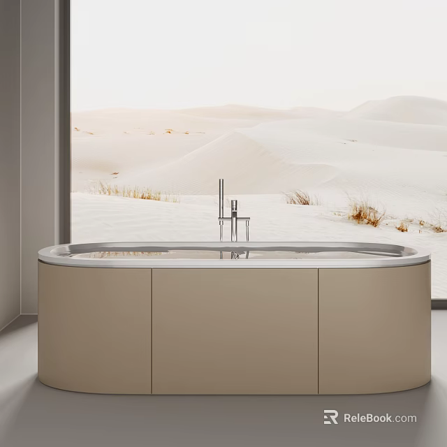 Modern Bathtub with Beige Cabinet Faucet and Elegant Desert View Design 3d model 