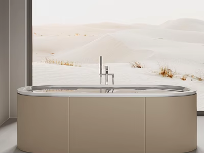 Modern Bathtub with Beige Cabinet Faucet and Elegant Desert View Design 3d model