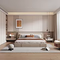 Modern Bedroom Interior With Platform Bed Wall Art Woven Rug And Accent Chair