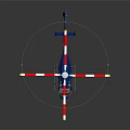 Blue Helicopter With Red And White Rotors Transparent Cockpit Windows And Ground Reflection