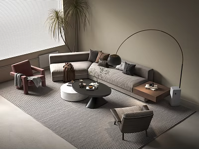 Modern Sofa and Coffee Table Combination With Living Room Rug Floor Lamp and Accent Chair 3d model