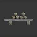 Natural Wooden Platform Featuring Stacked Stone Rolls And Solid Stone Legs Design