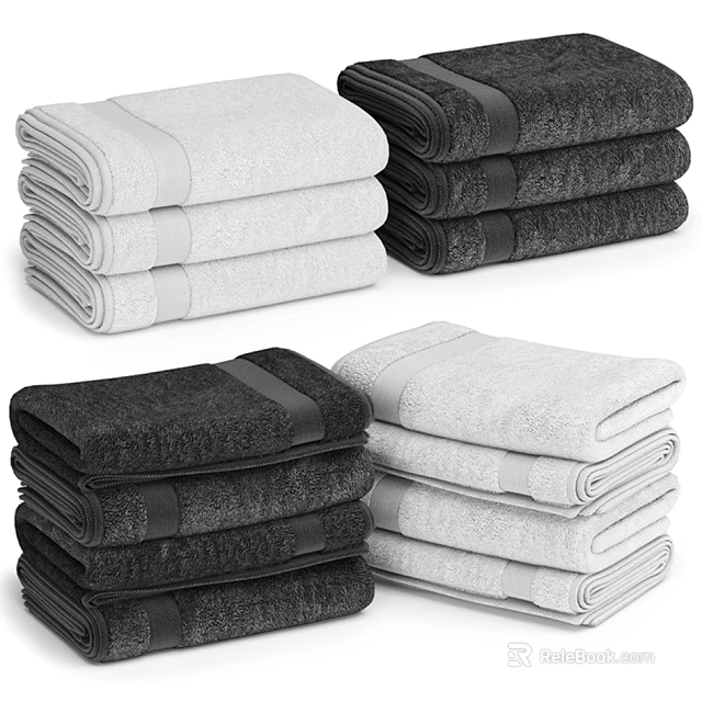 Soft White And Black Towels Stacked Neatly In Minimalist Bathroom Design 3d model 