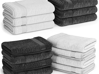 Soft White And Black Towels Stacked Neatly In Minimalist Bathroom Design 3d model