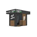 Coffee Like Branded Kiosk With Black Beige Exterior Green Signage And Entrance Steps