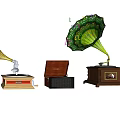 Vintage Headphone Speaker with Decorative Horn and Classic Wooden Base Design