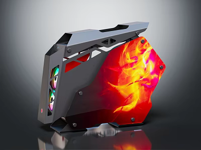 Modern High Performance PC Case With RGB Cooling Fans And Flame Pattern Design 3d model
