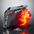 Modern High Performance PC Case With RGB Cooling Fans And Flame Pattern Design 3d model