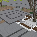 Outdoor Landscape Seating In Urban Plaza With Trees And Modern Design For Public Relaxation