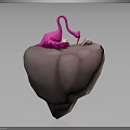 Artistic Pink Flamingo Sitting On Small Rock With Open Book And Pen