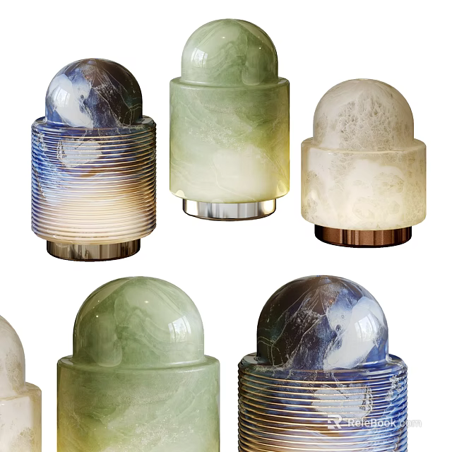 Modern Table Lamps With Marble Like Texture Round Dome And Metallic Base 3d model 