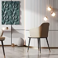 Modern Single Chair Beige White Upholstery Black Metal Legs In Interior Green Geometric Wall Art