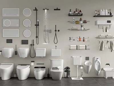 Complete Bathroom Combination With Toilets Basins Shower Systems Shelves And Storage Solutions 3d model