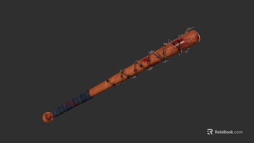 Violent Weapon Baseball Bat Wrapped With Barbed Wire Blood Stains And Grip Tape 3d model 