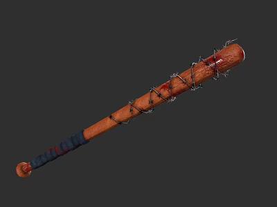 Violent Weapon Baseball Bat Wrapped With Barbed Wire Blood Stains And Grip Tape 3d model