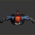 Game and Movie Character with Red Hair Blue Jacket White Top Green Accessory Dark Pants
