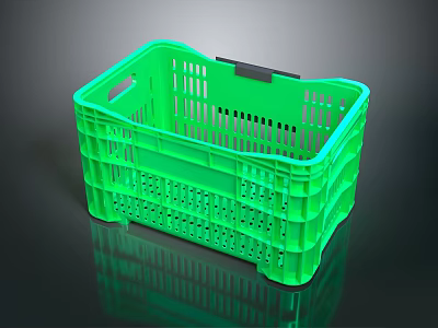 Green Plastic Storage Basket With Black Handle Perforated Design For Home Use 3d model