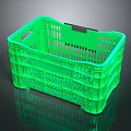 Green Plastic Storage Basket With Black Handle Perforated Design For Home Use 3d model