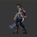 Brave Female Warrior In Blue Brown Armor Holding Long Sword