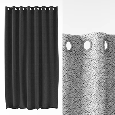 Curtains Featuring Black Solid Color and Gray Perforated Pattern With Circular Grommets 3d model