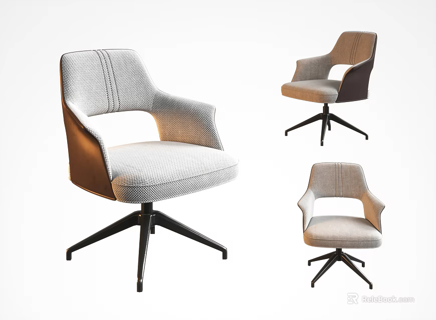 Modern Stylish Office Chairs With Light Gray Upholstery Armrests And Black Star Base 3d model 