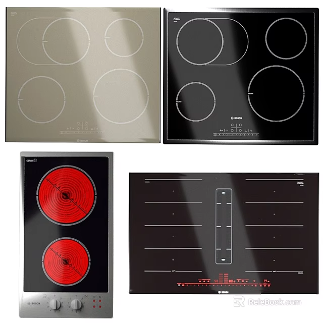 Modern Kitchen Electric Cooktops With Different Color Designs And Heating Elements 3d model