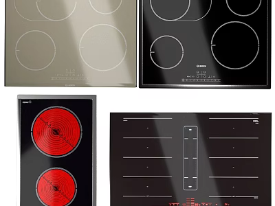Modern Kitchen Electric Cooktops With Different Color Designs And Heating Elements 3d model