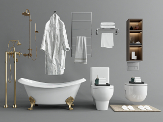 Modern Bathroom Appliances Toilet Bathtub Bathrobe Bath Towels 3d model