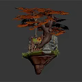 Decorative Orange Leaf Tree With Rocks And Small Plants On Wooden Base