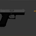 Modern Black Tactical Pistol With Single Bullet On Dark Background