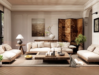 Wind Living Room Sofa Coffee Table Combination Double Sofa Single Person Sofa Jewelry Porch Cabinet Screen 3d model