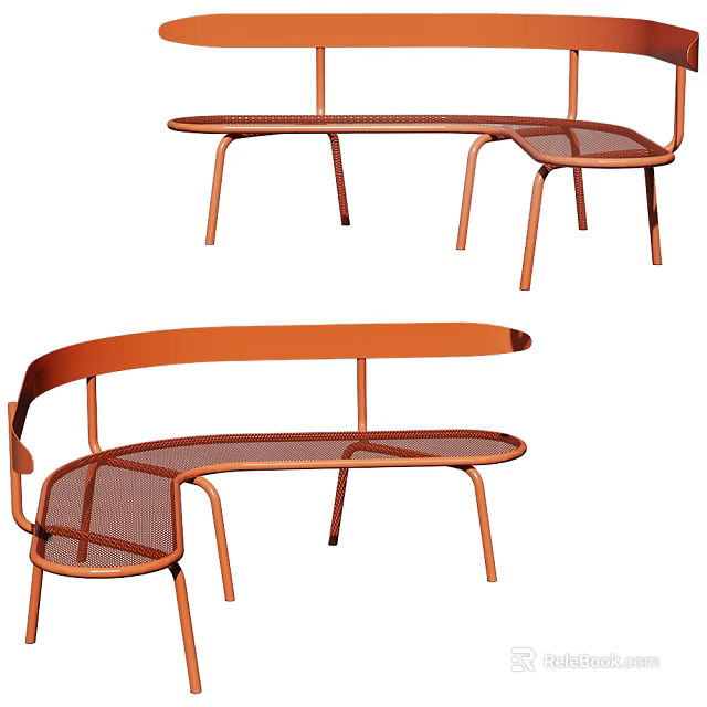 Orange Modern Outdoor Chair With Curved Metal Frame And Mesh Seat Design 3d model 
