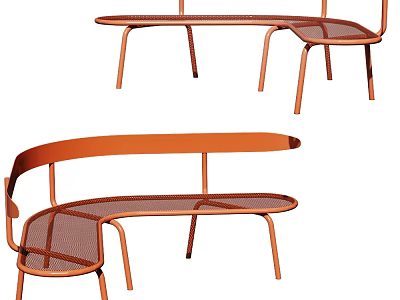 Orange Modern Outdoor Chair With Curved Metal Frame And Mesh Seat Design 3d model