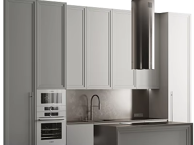 Modern White Kitchen Cabinets With Range Hood And Sink Interior Design 3d model