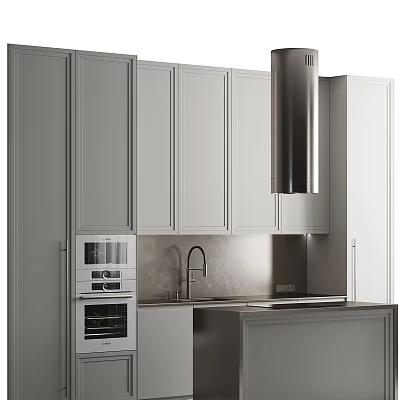 Modern White Kitchen Cabinets With Range Hood And Sink Interior Design 3d model